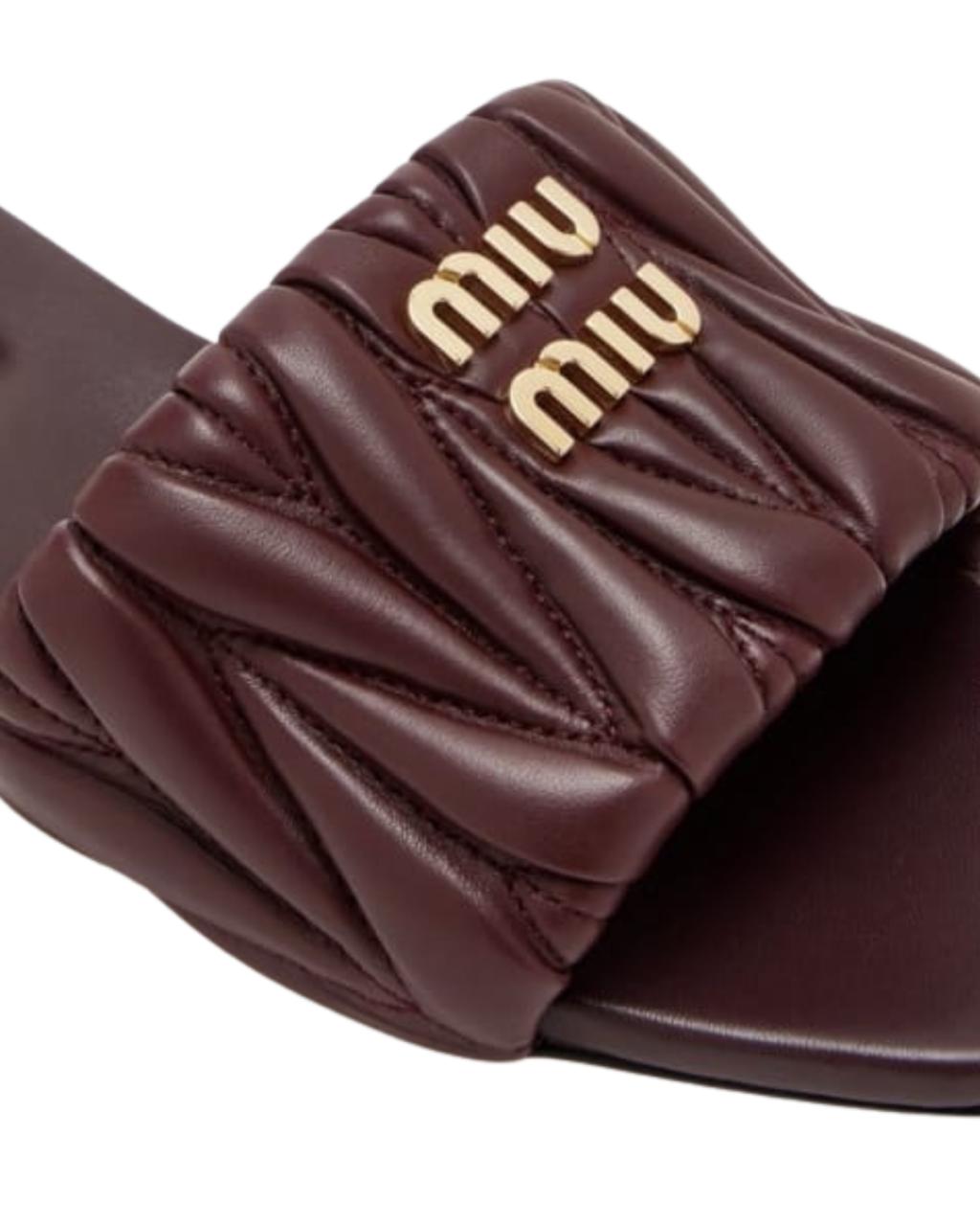 Miu Miu Matelassé Nappa Leather Slide Sandals
