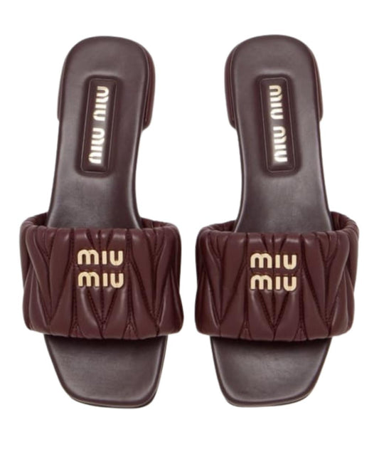 Miu Miu Matelassé Nappa Leather Slide Sandals