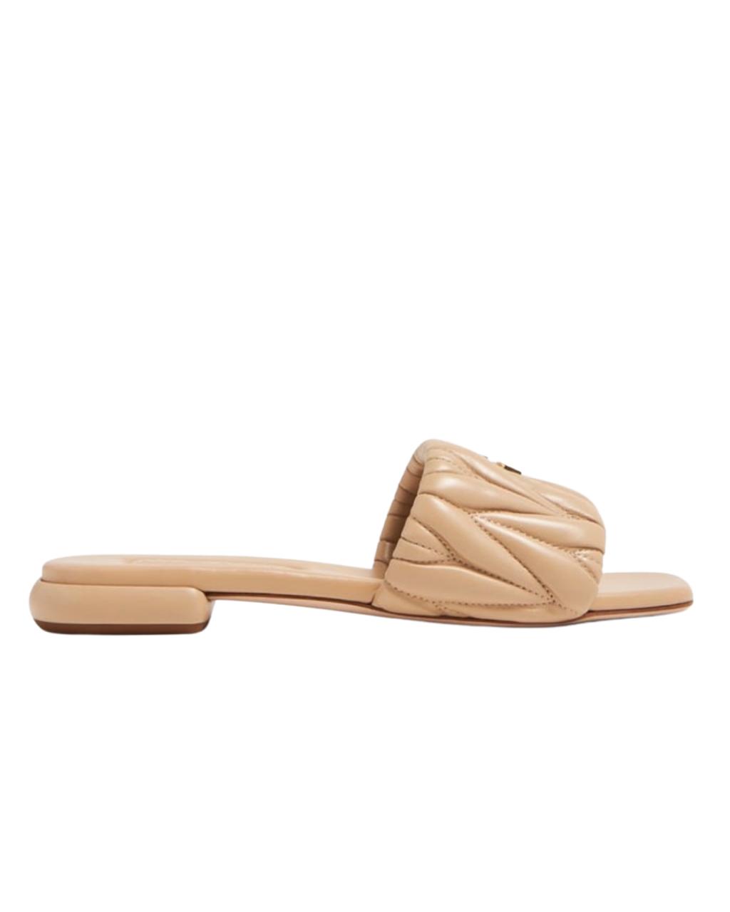 Miu Miu Matelassé Nappa Leather Slide Sandals
