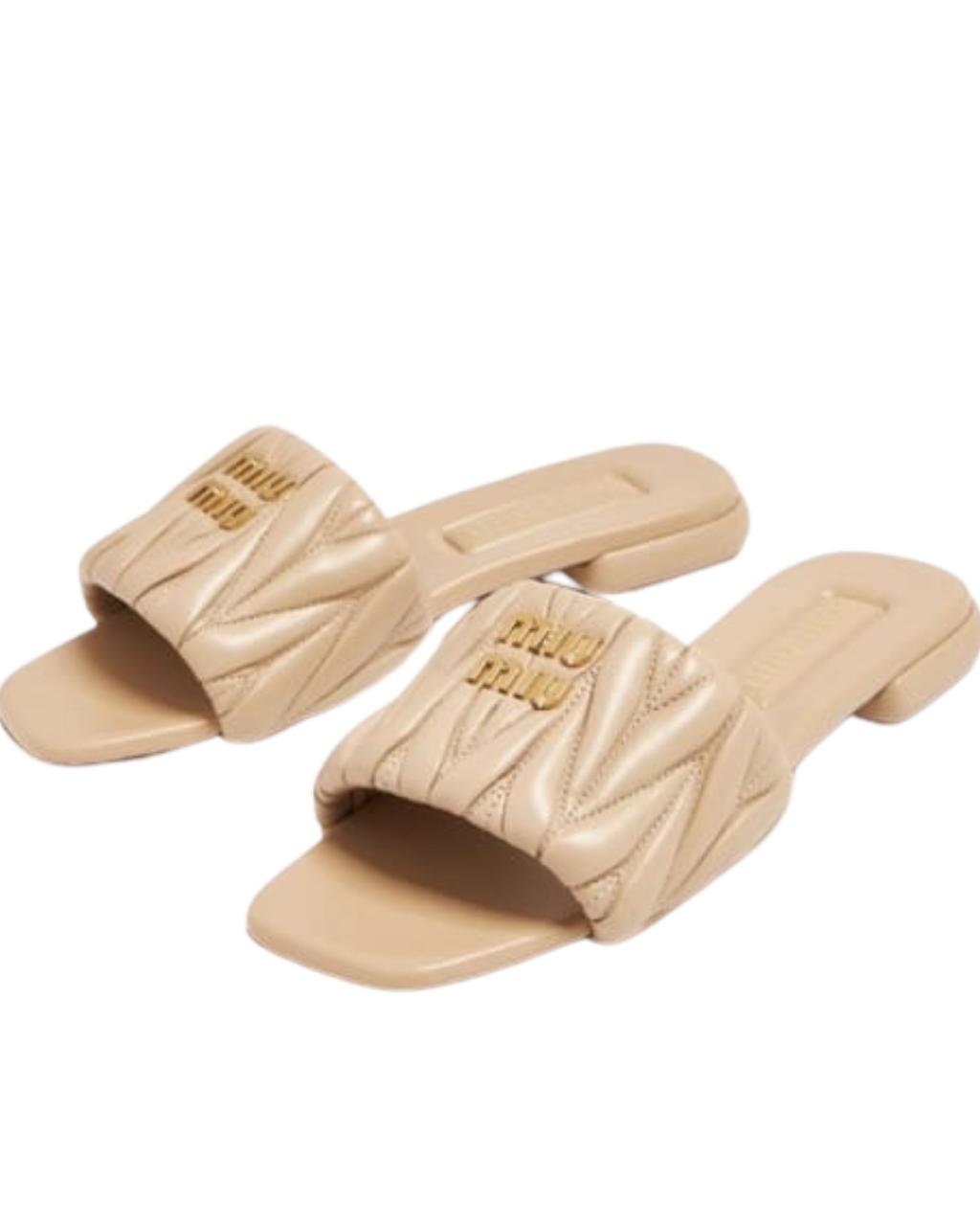 Miu Miu Matelassé Nappa Leather Slide Sandals