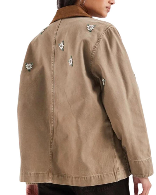 AllSaints Bex Floral Embroidered Cord Collar Denim Jacket