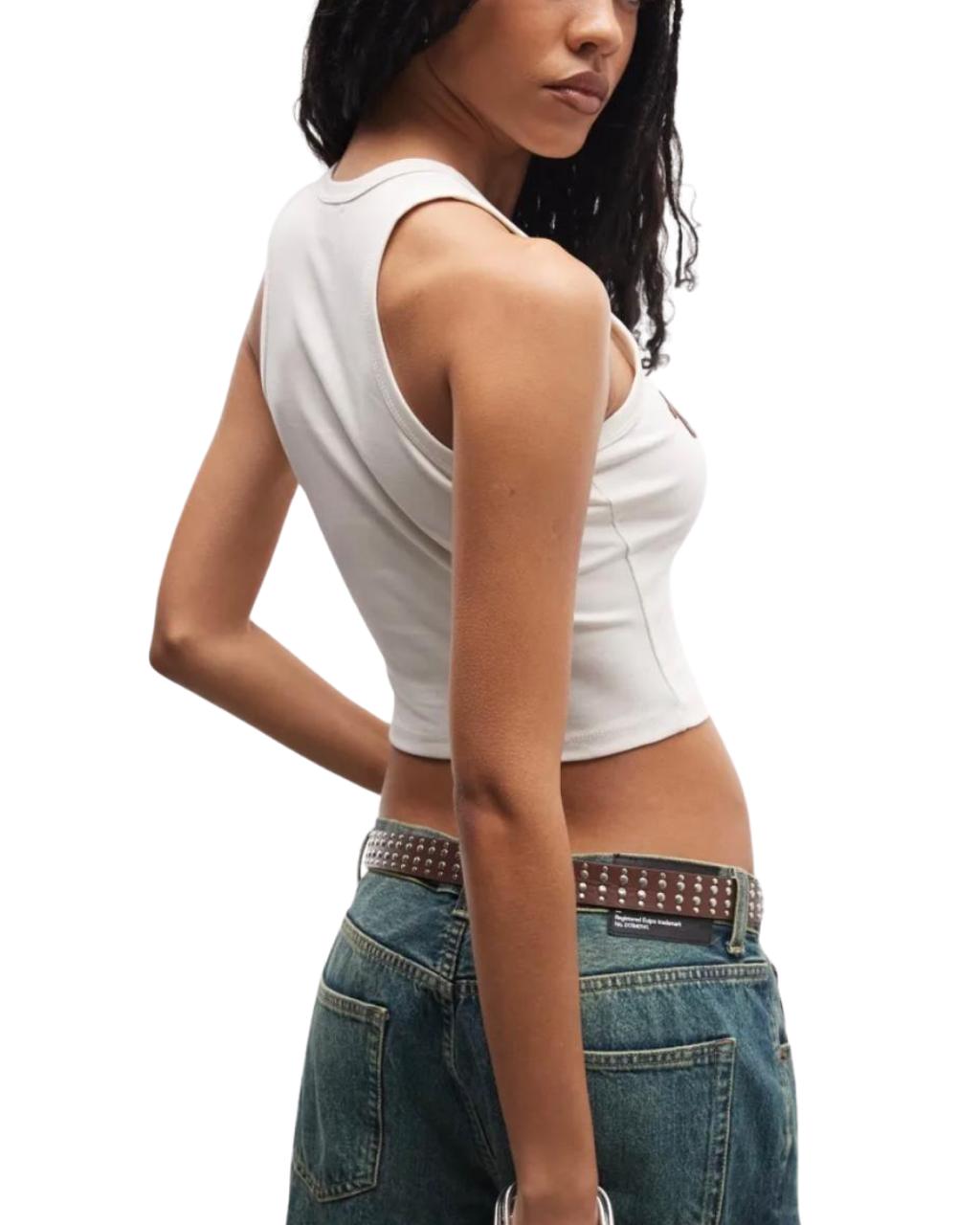 True Religion Applique Ribbed Lace Up Tank Top