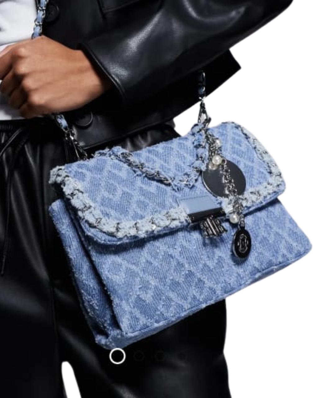 River Island Denim Trim Flap Shoulder Bag In Light Denim