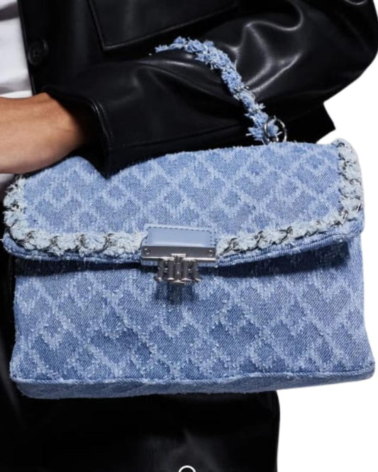 River Island Denim Trim Flap Shoulder Bag In Light Denim