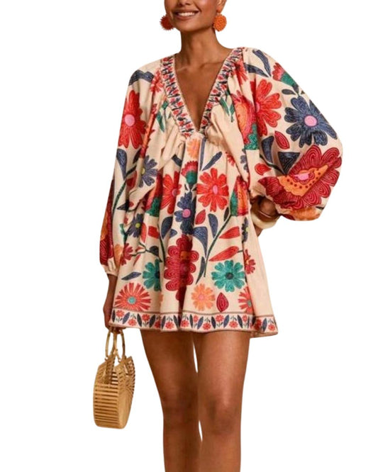 Long Sleeve Mini Floral Dress