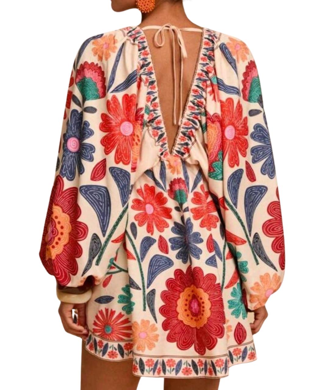 Long Sleeve Mini Floral Dress