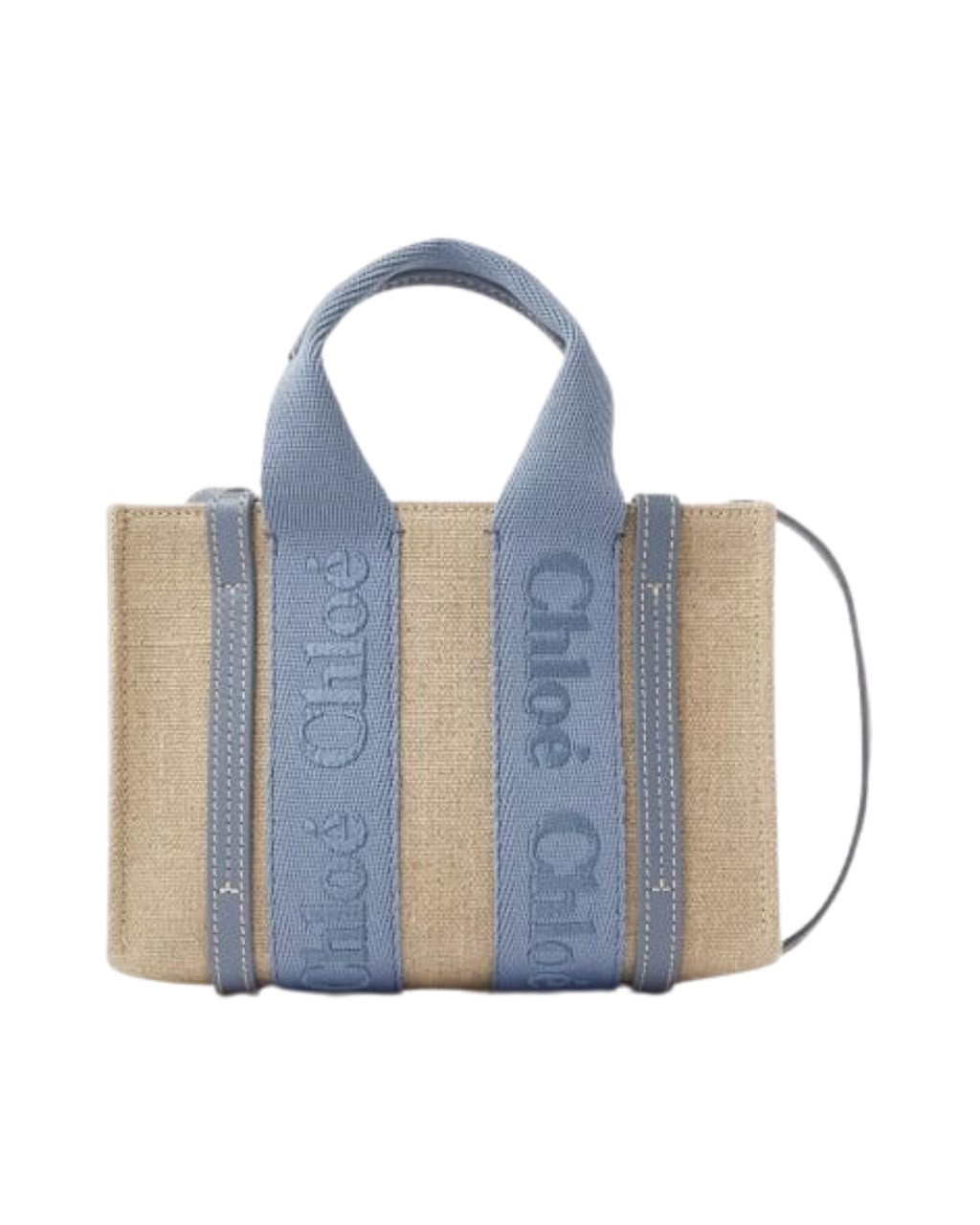 Chloé Woody Mini Tote Bag in Linen Canvas & Calfskin