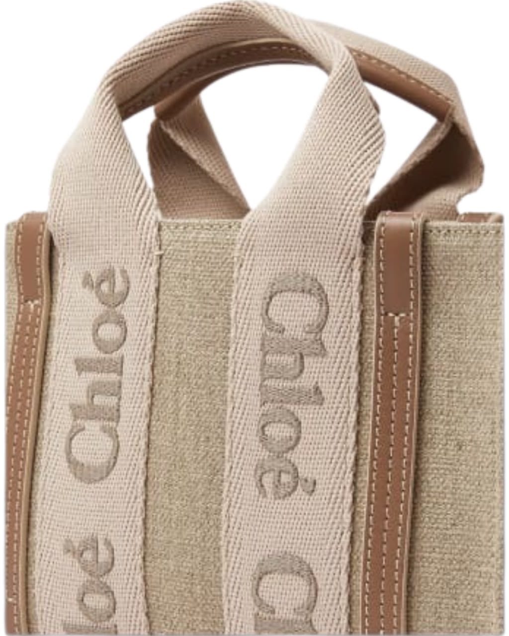 Chloé Woody Mini Tote Bag in Linen Canvas & Calfskin