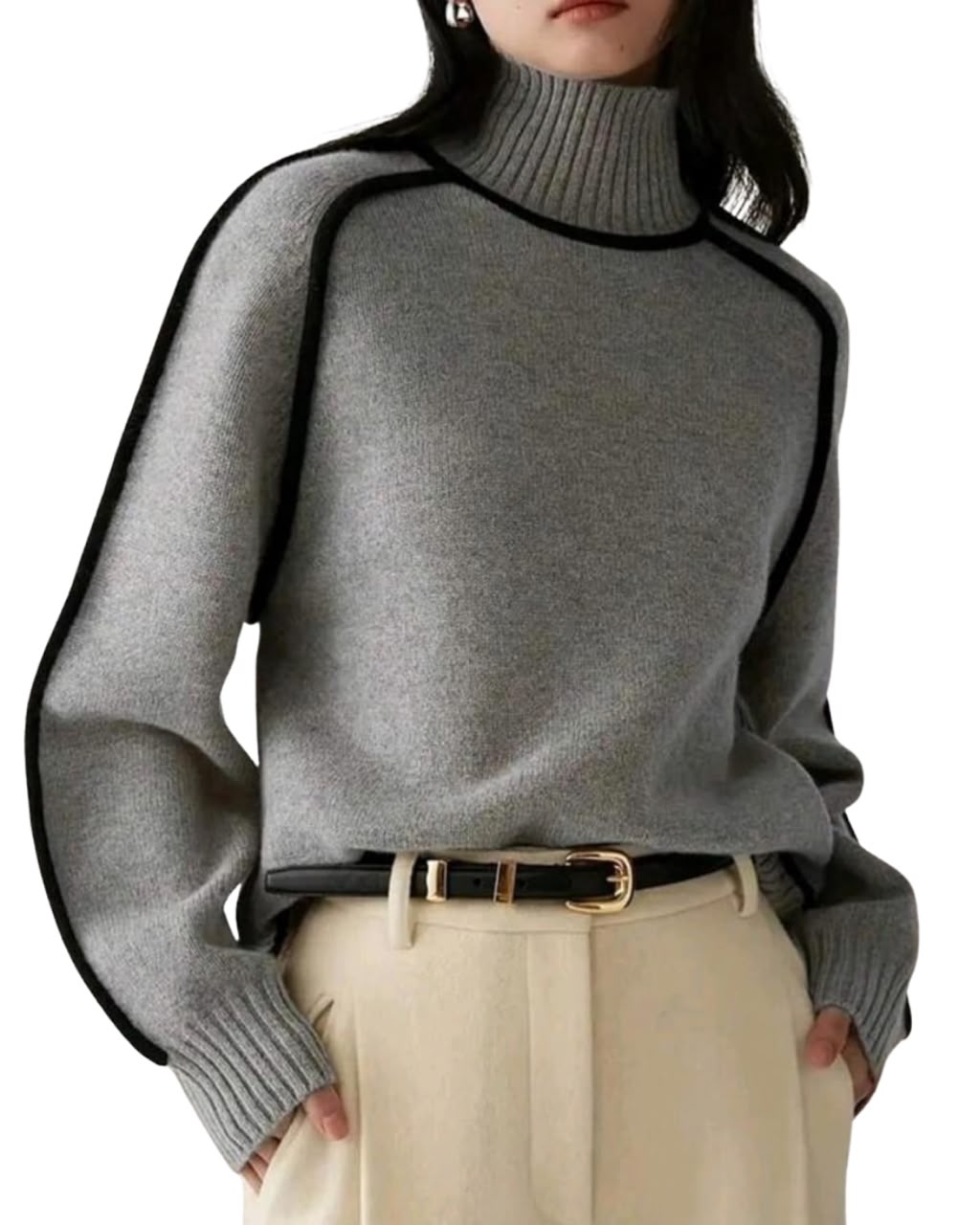 Color Block Turtleneck Knit Sweater