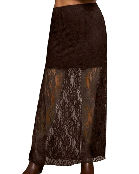 Brown Wildflower Long Skirt