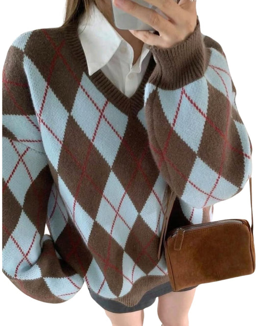 Rhombus Pattern Casual Sweater