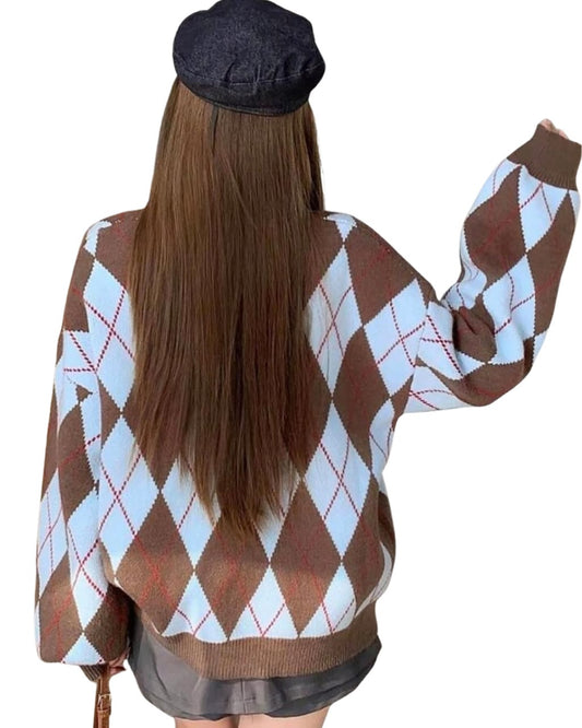 Rhombus Pattern Casual Sweater