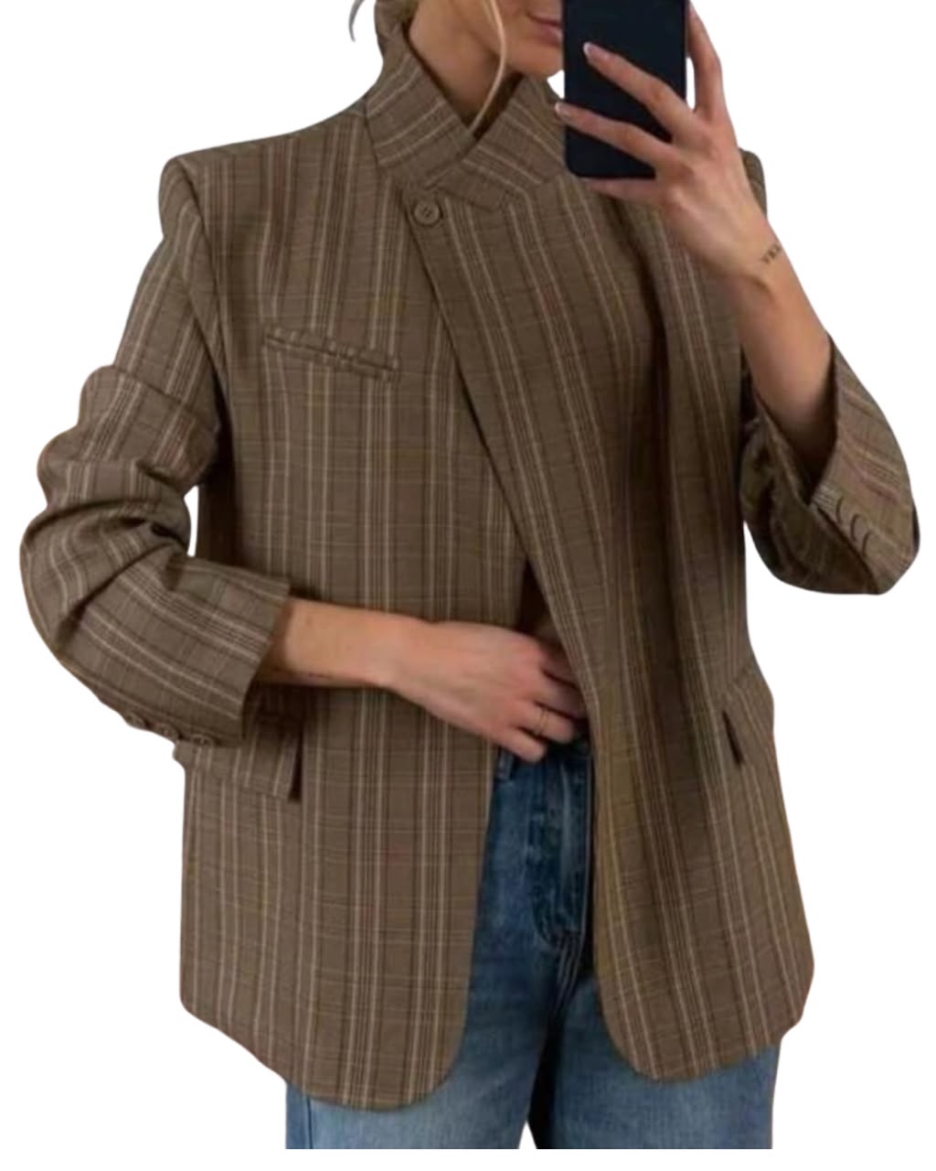 Women's Mixed Plaid Blazer Jacket
