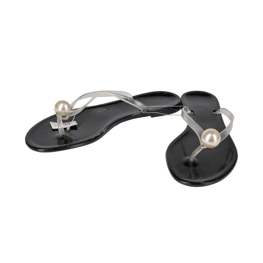 Brand New Black Flipflops with Pearl - mymadstore.com